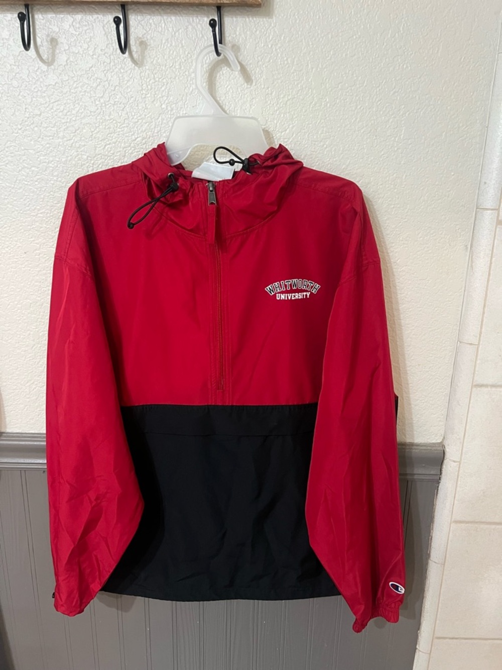 Champion Red Windbreaker Jacket with Drawstring Hood